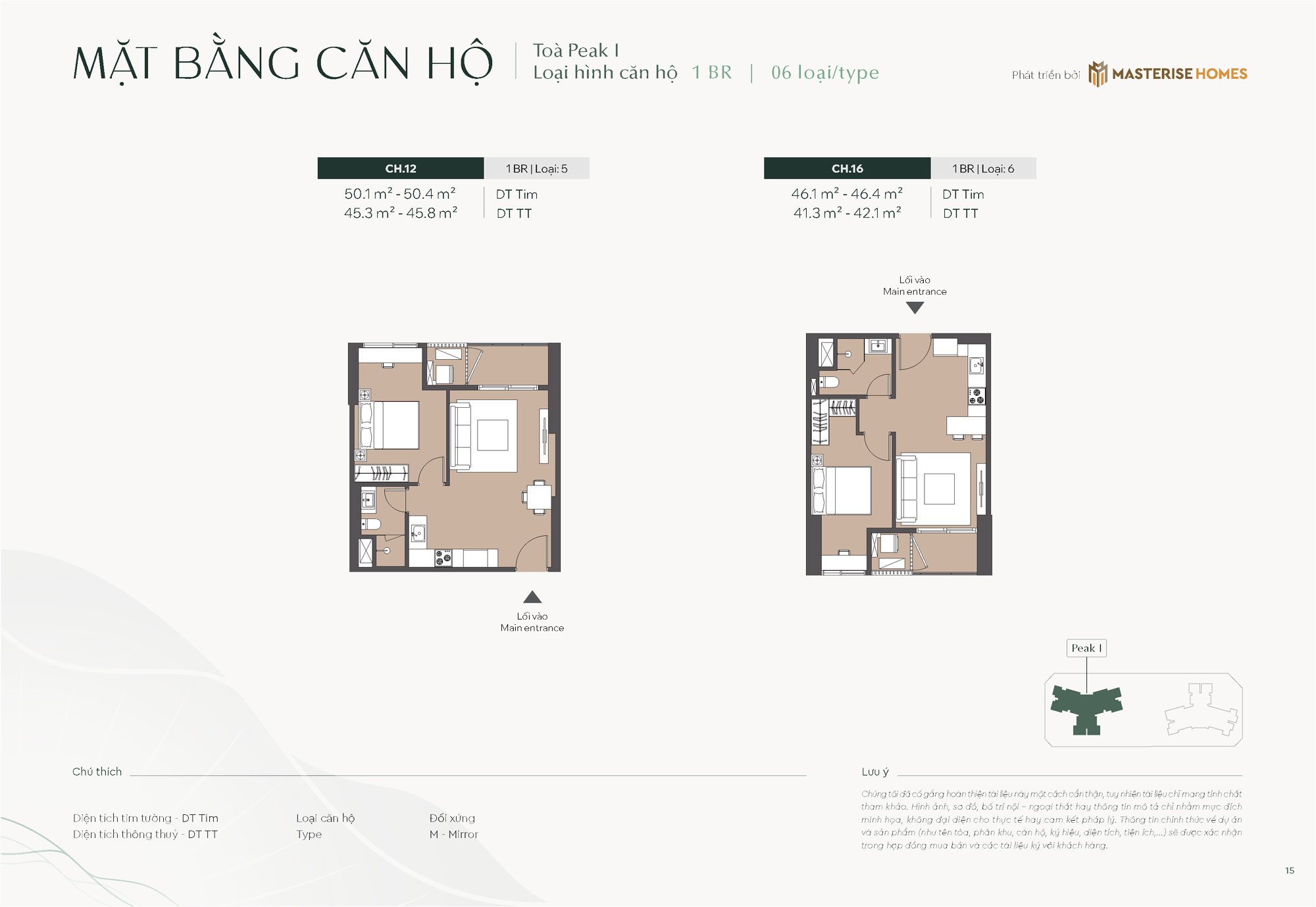 Mặt bằng căn hộ 1 phòng ngủ view đại lộ Trường Sa
