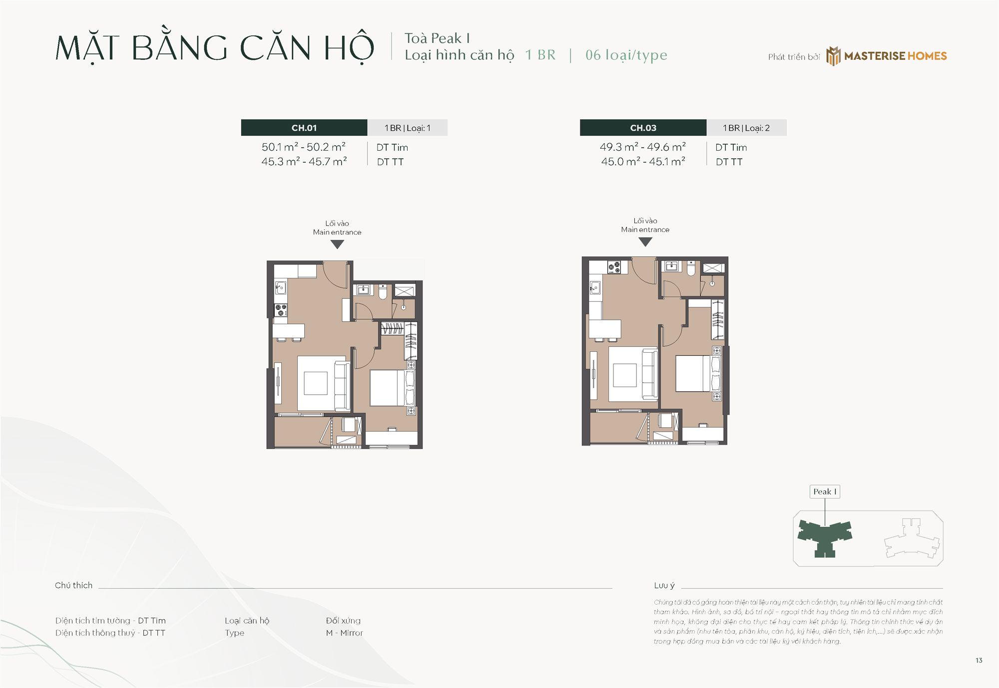 Mặt bằng căn hộ 1 phòng ngủ view sông Hồng